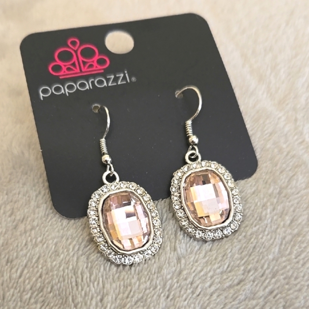 #069 Paparazzi Pink and Silver Dangle Earrings - Picture 3 of 3